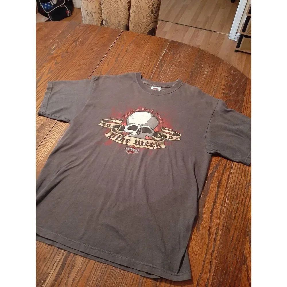 Large Harley Davidson 2005 Bike Week Daytona Beach Florida Grey Tee TShirt Top